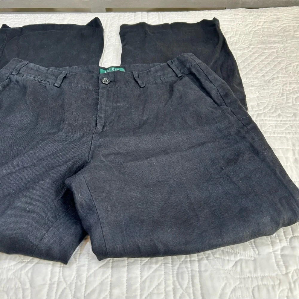 Lauren Ralph Lauren Gray 100% Linen Pants Sanderson Lined Green Label Women’s 12 - Picture 7 of 10